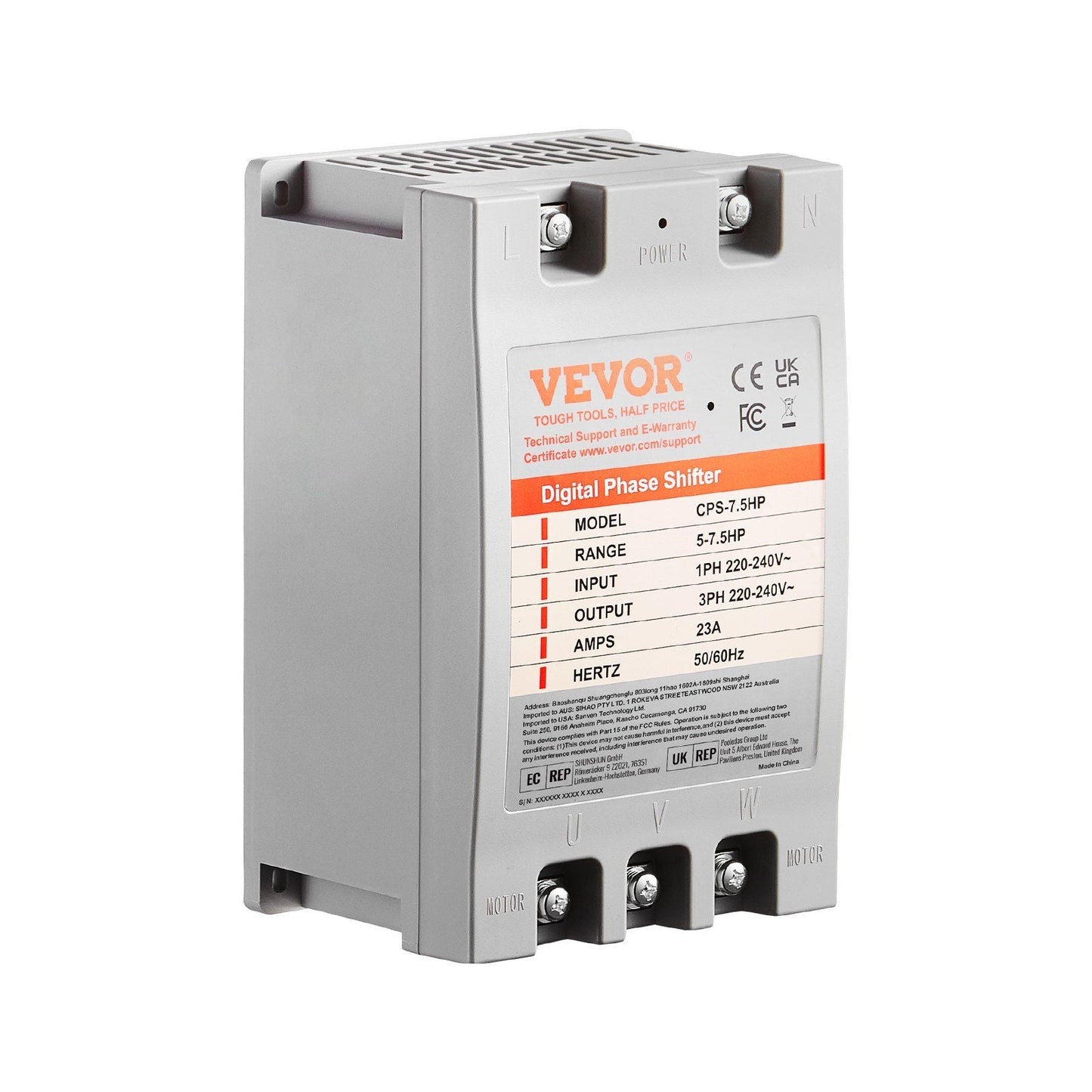 3 Phase Converter- 7.5HP 23A 220V Single Phase to 3 Phase Converter, Digital Phase Shifter for Residential & Light Commercial Use, 220V-240V Input/Output