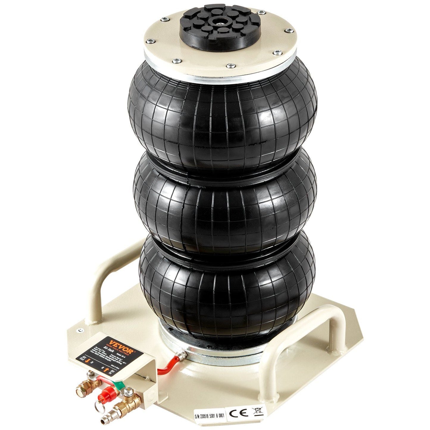 Air Jack, 3 Ton/6600 lbs Triple Bag Air Jack, Airbag Jack with Six Steel Pipes, Lift up to 17.7 inch/450 mm, 3-5 s Fast Lifting Pneumatic Jack, with Side Handles for Car, Garage, Repair (Beige)