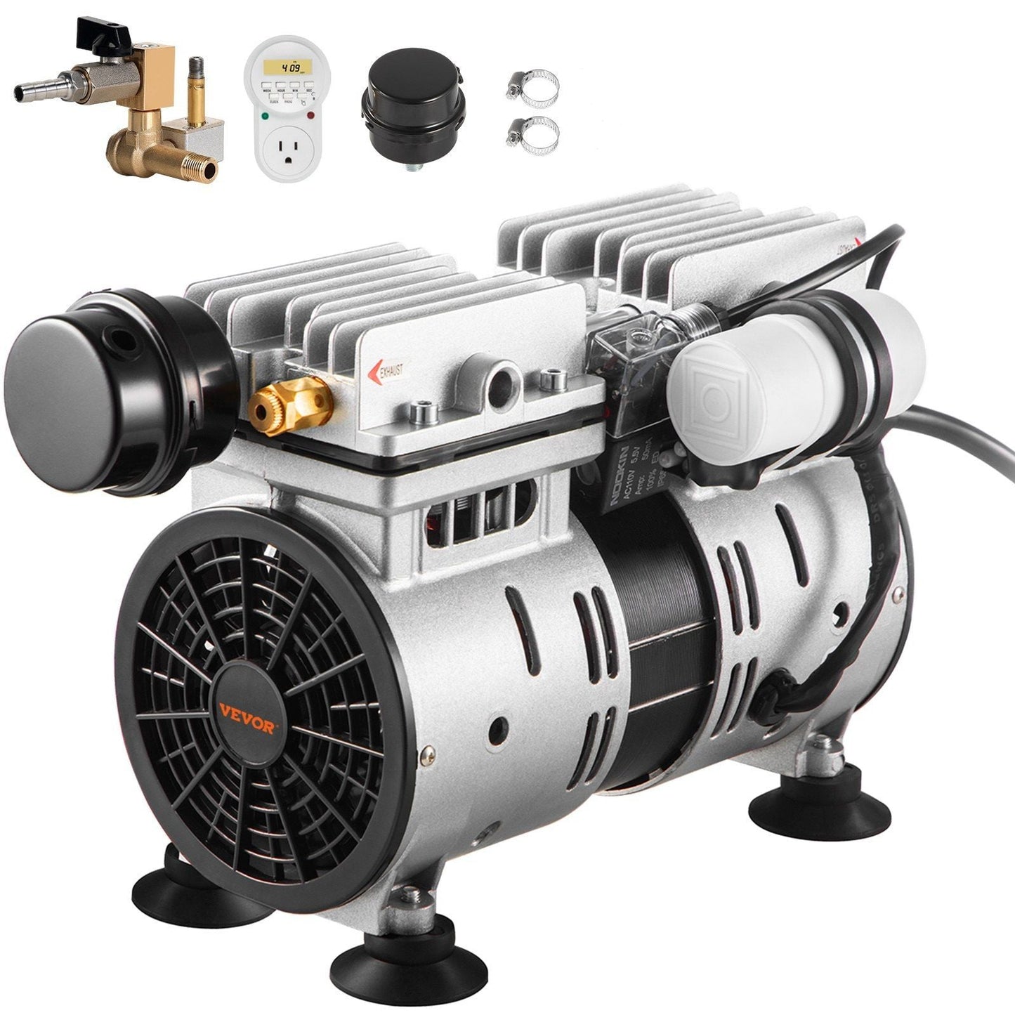 Aerator, 550W Power 5.2CFM for Up to 3 Acre 50' Includes 3/4 HP Compressor & Timer & Valves, Air Compressor for Deep Water Oxygen Circulation, for Pond, Lake, No Diffuser, Black