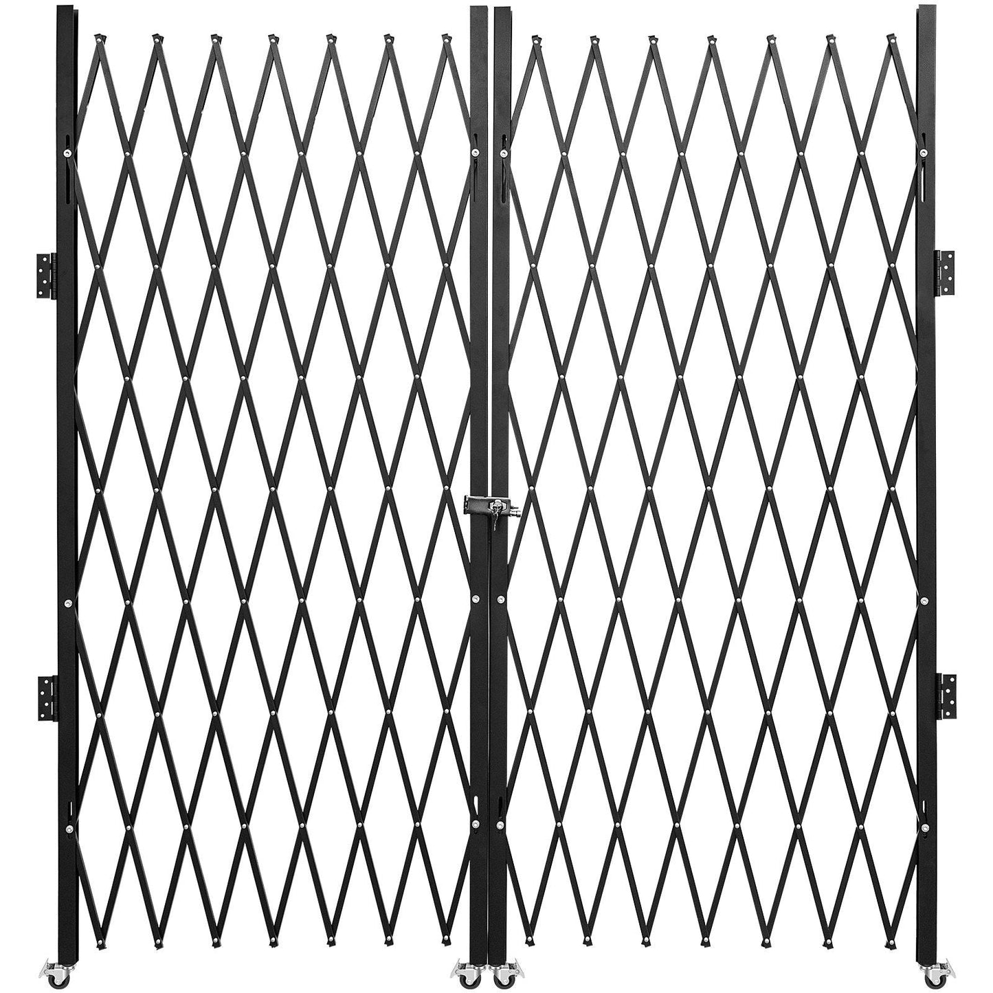 Double Folding Security Gate, 7.1' H x 12.5' W Folding Door Gate, Steel Accordion Security Gate, Flexible Expanding Security Gate, 360° Rolling Barricade Gate, Scissor Gate or Door with Keys
