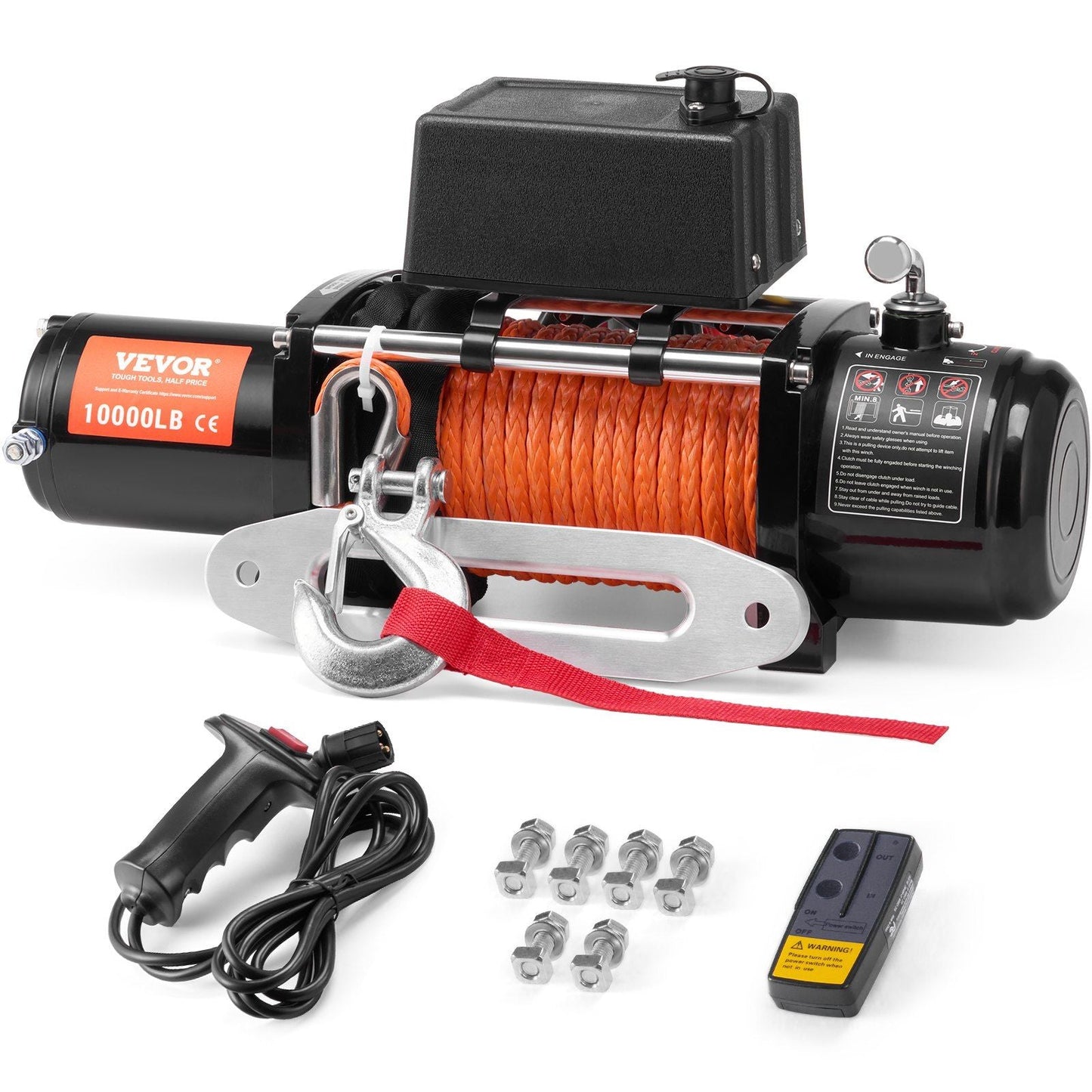 Electric Winch Truck 10,000 lb Synthetic Rope Waterproof Remote Control