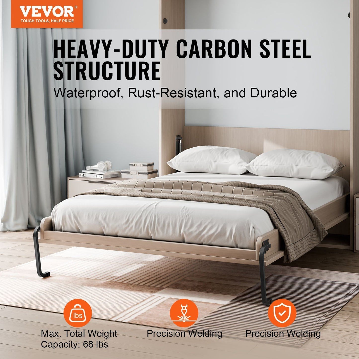 Murphy Bed Kit Queen Size Vertical Deluxe DIY Wall Bed Hardware Folding