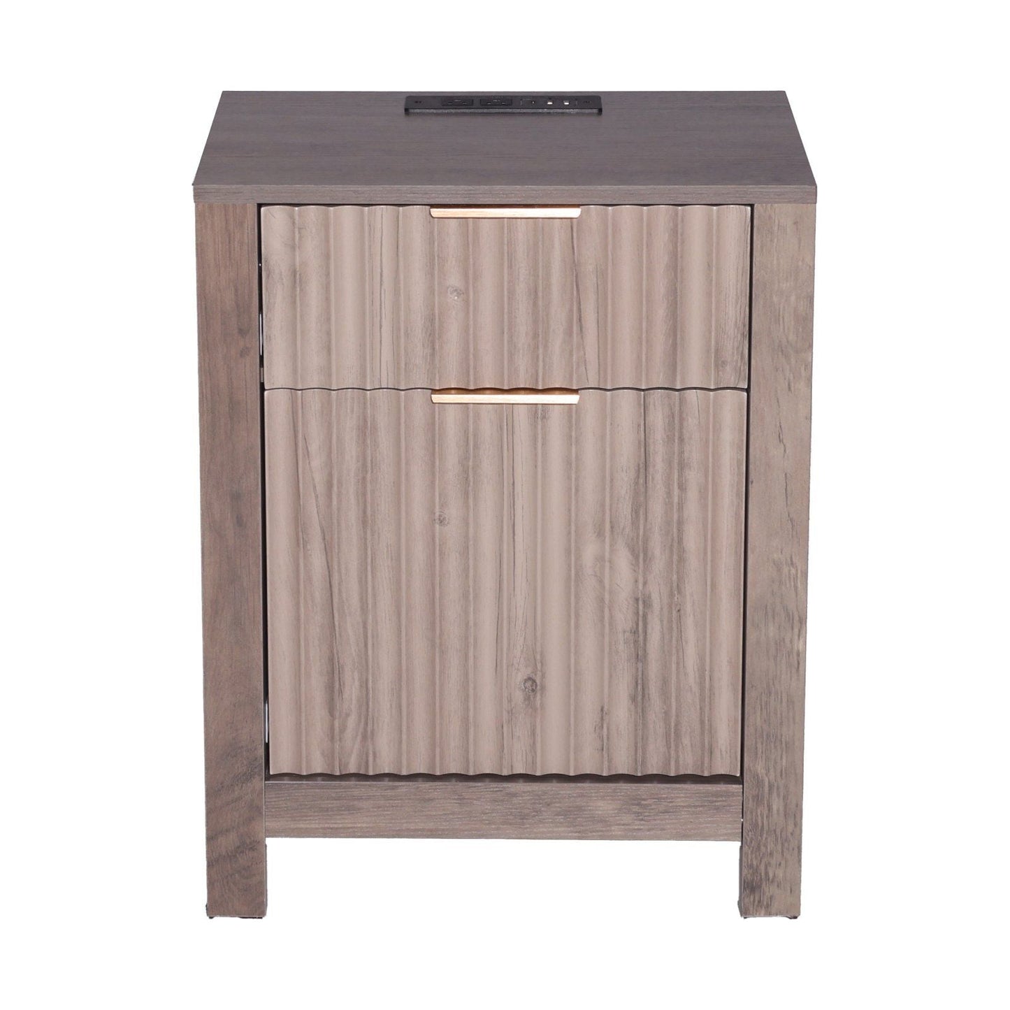 Farmhouse End Table Square Night Stand with USB & Outlets Set of 2 Gray