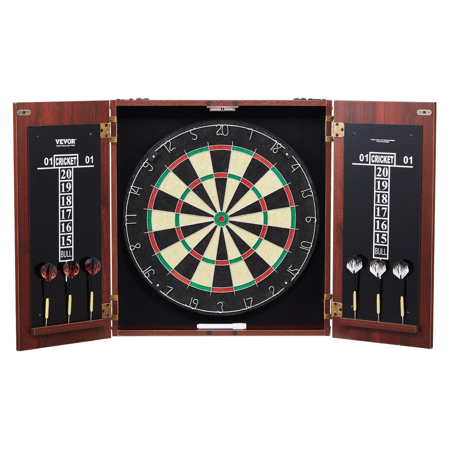 Dartboard and Cabinet Set Official Size Complete Accessory Steel Tip Dart