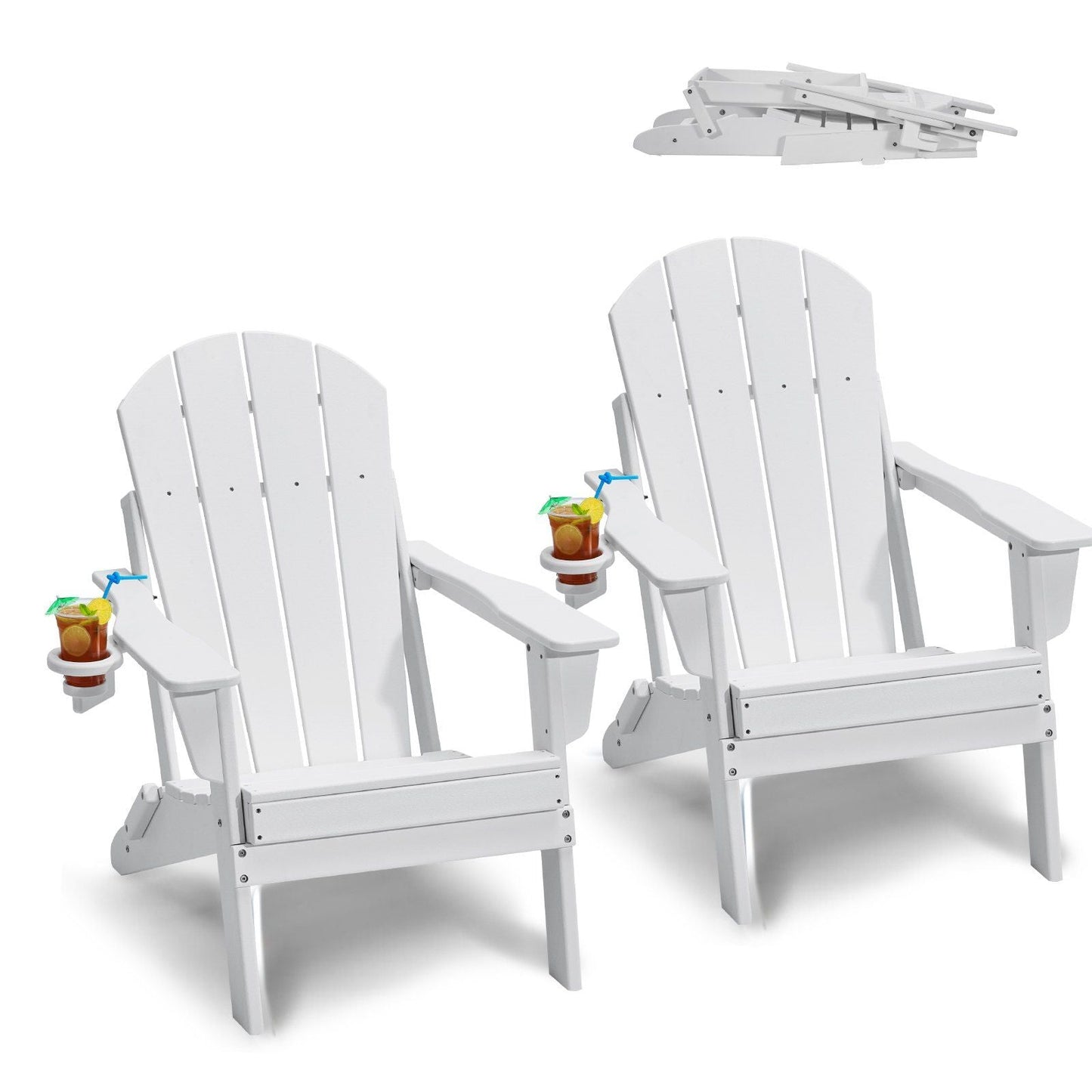 Adirondack Chair Plastic Set of 2 All-Weather Folding Fire Pit White