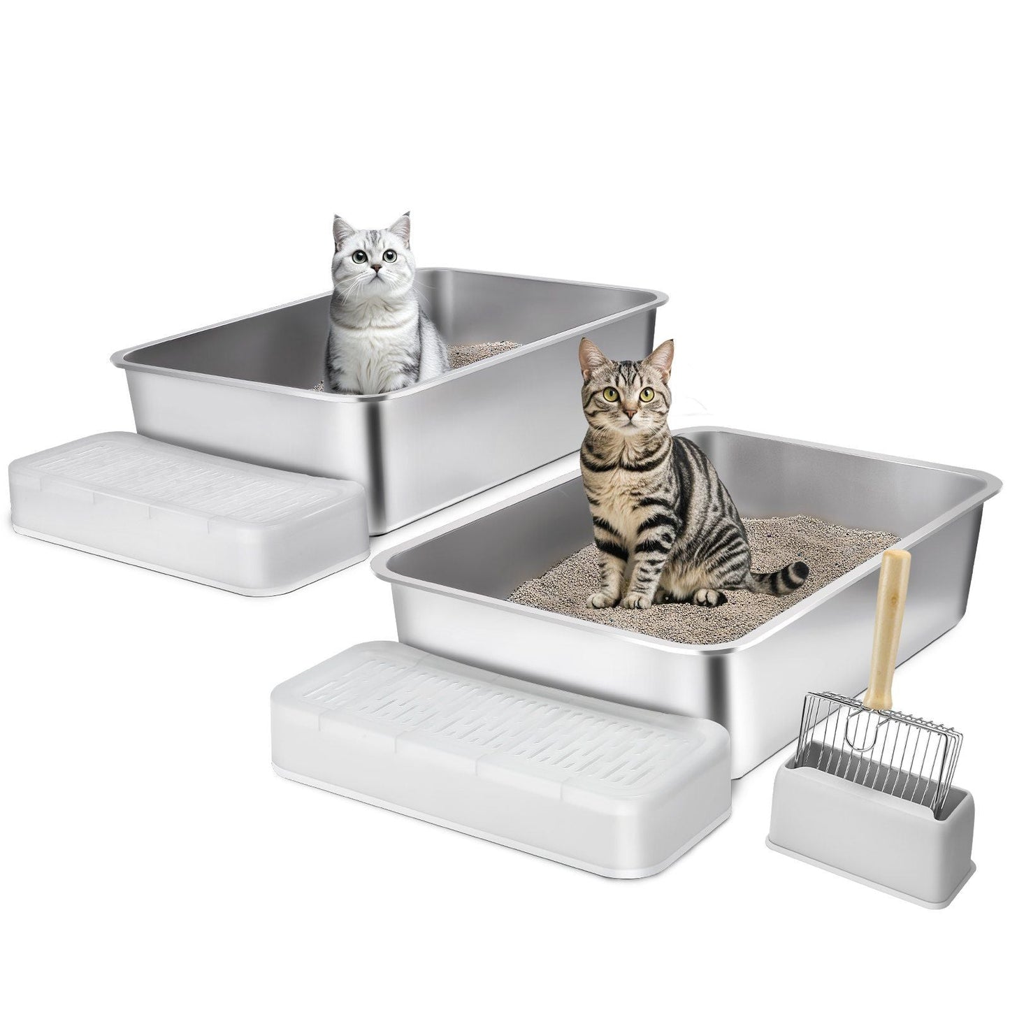 6 in Deep Cat Litter Box Odor-Free Litter Box with Filtering Foot Board