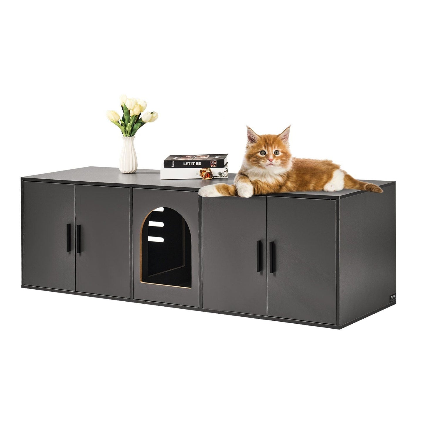 Cat Litter Box Enclosure Wooden Litter Box Furniture Hidden 57.9" Black