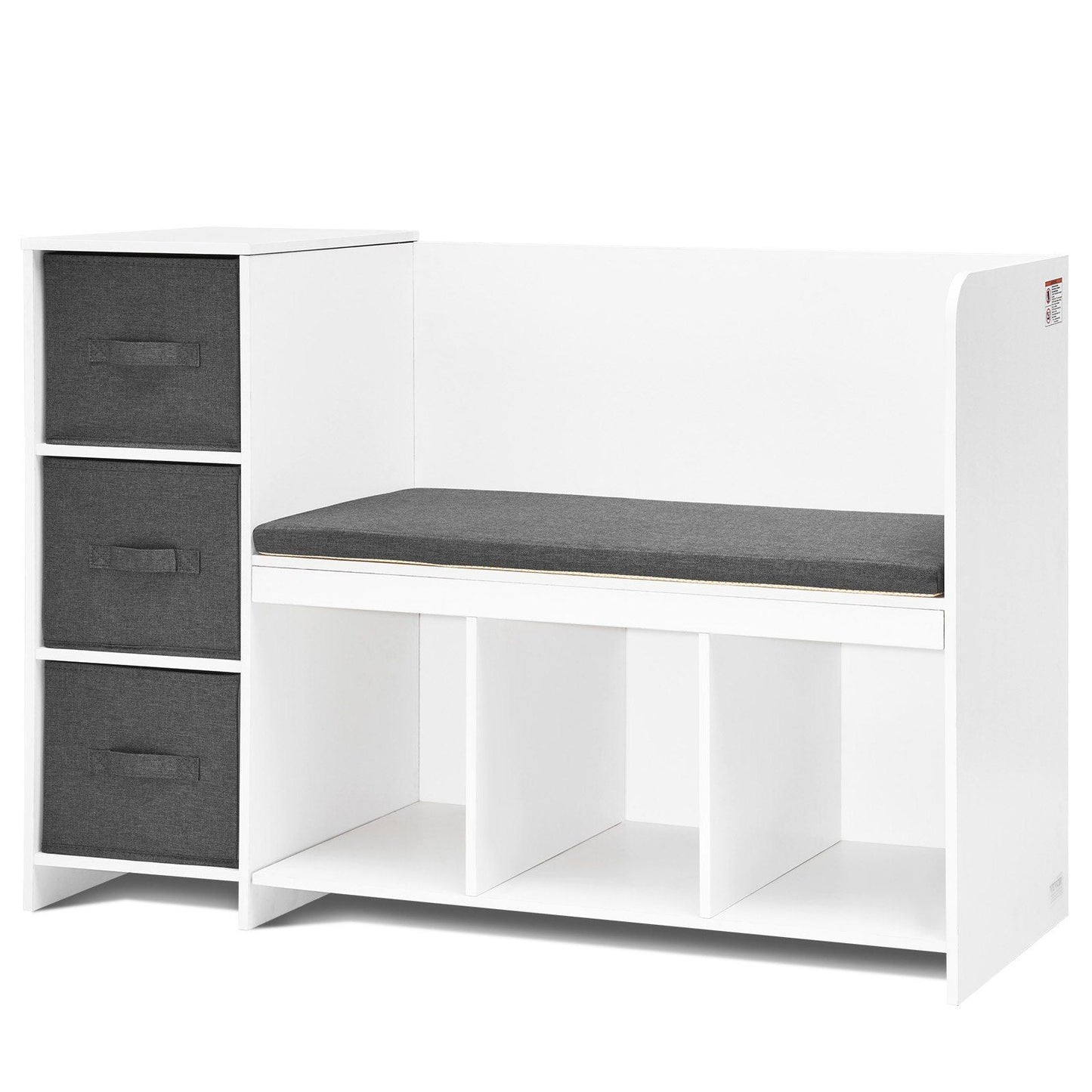 Kids Reading Nook Bench, Toddler Bookshelf and Bookcase with Detachable Seat Cushion, 6-Cubby Storage Organizer Bench with 3 Drawers, Ideal for Playroom, Bedroom, Living Room or Entryway, White