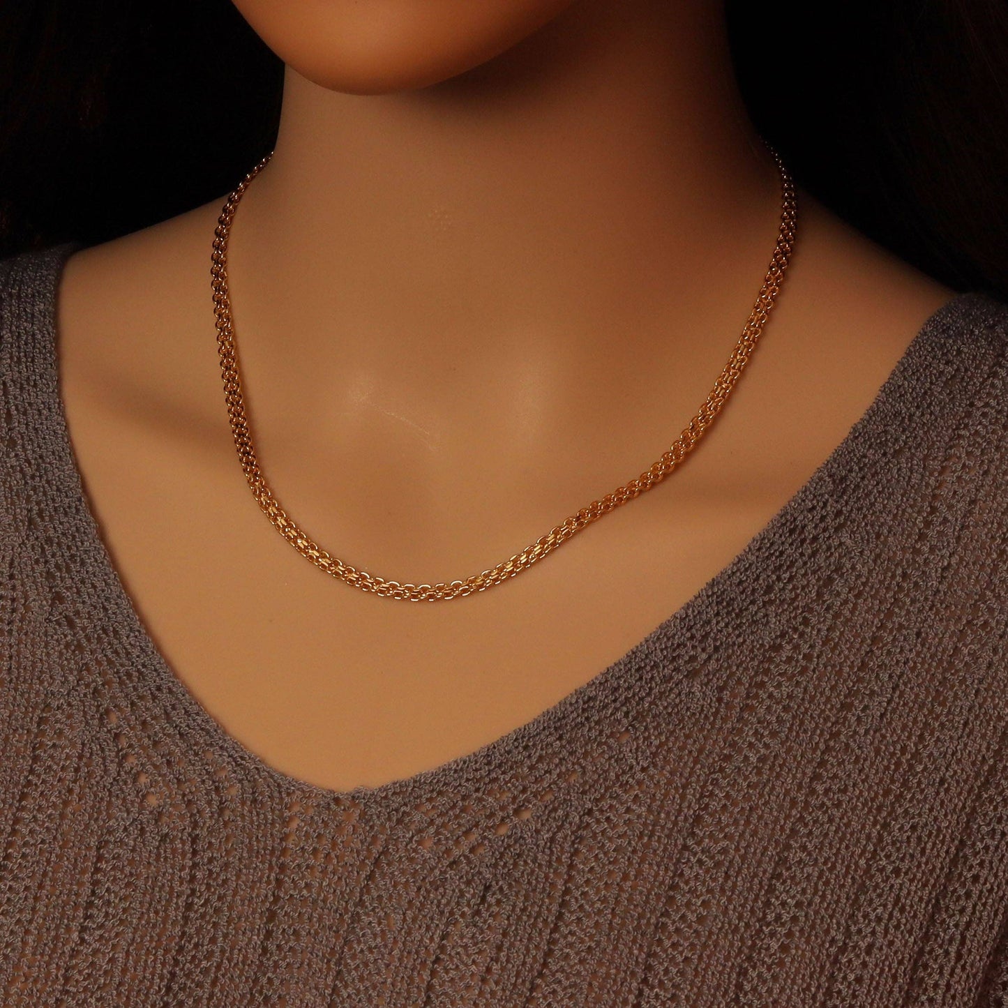 Triple Lines Oval Chain Link Chain Necklace, Sku#LD544