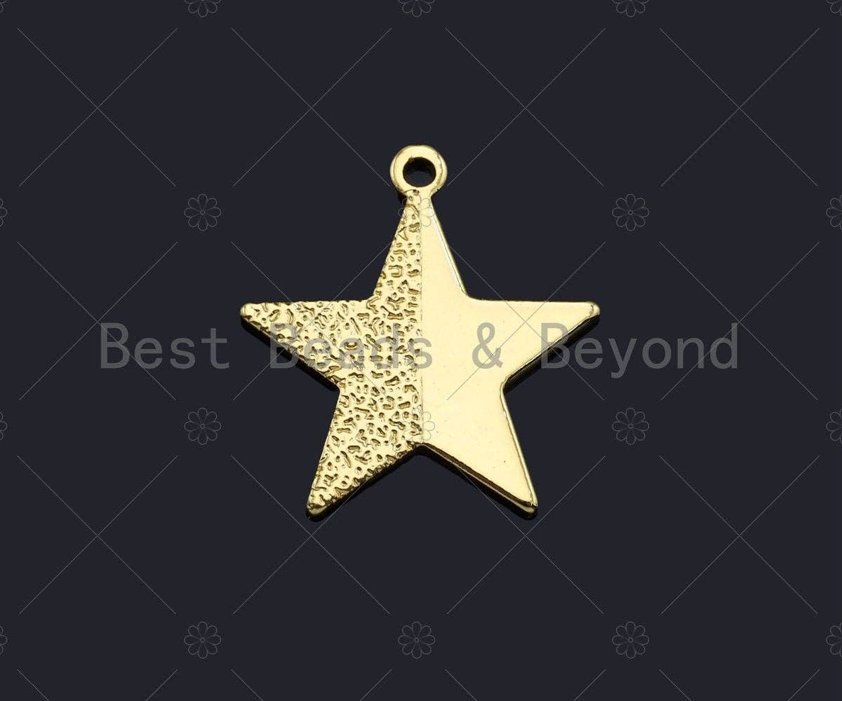 Half Brushed Half Shinny  Star Charm/Pendant, Star Shape Charm, Gold Star Pendant, Gold plated charm, 15mm, Sku#Y327