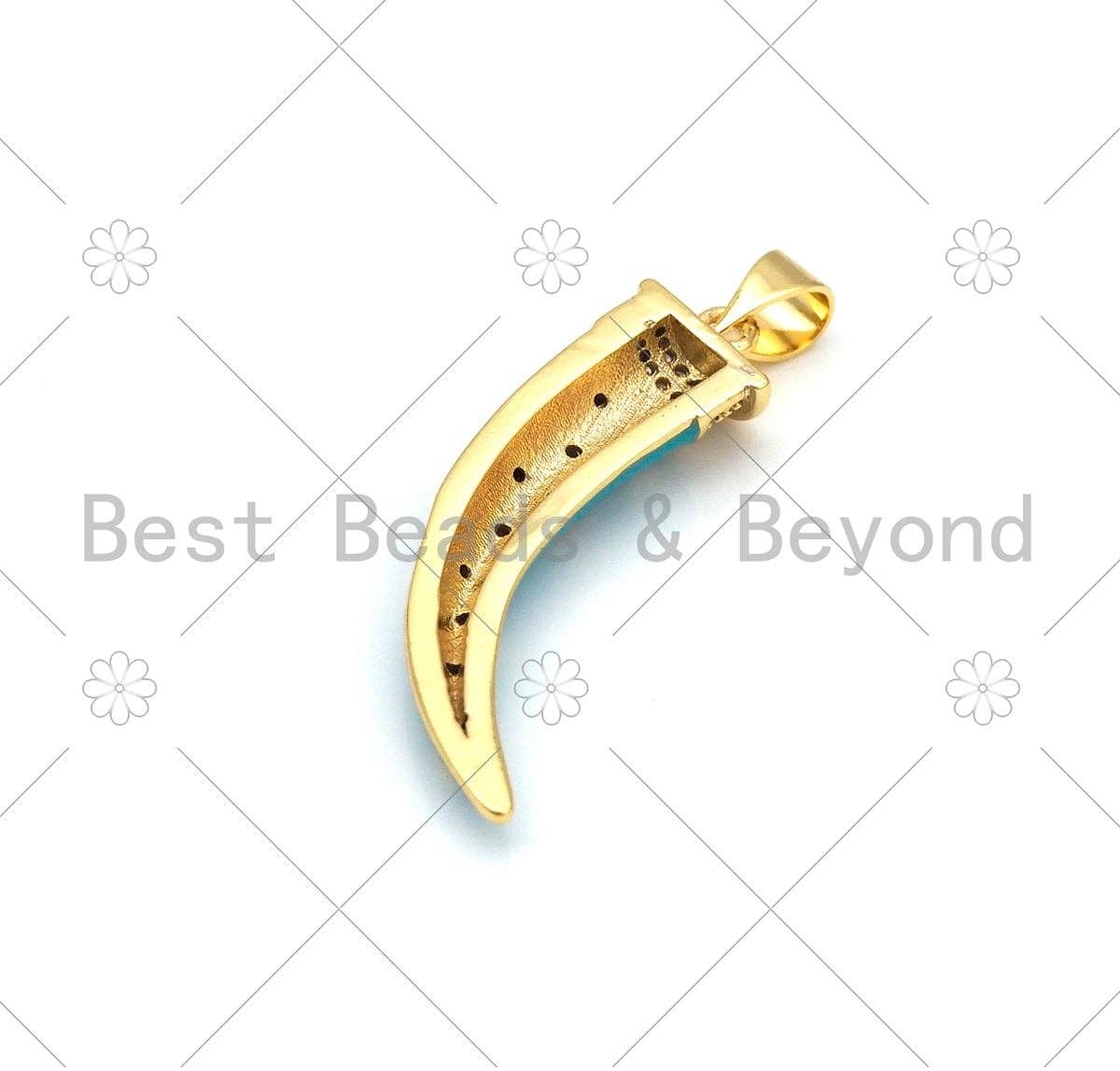 Colorful CZ Micropave Horn Shape Pendant, 18K Gold Filled Colorful Enamel Horn Charm, Necklace Bracelet Charm Pendant, 9x28mm,Sku#F1429
