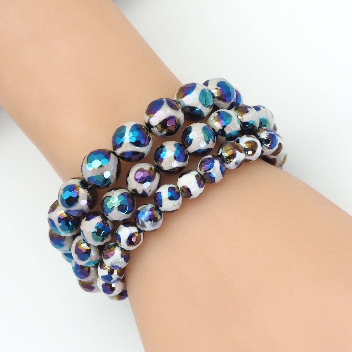 AB Mystic Black Spotted Agate Stretchy Bracelet, Sku#EF425
