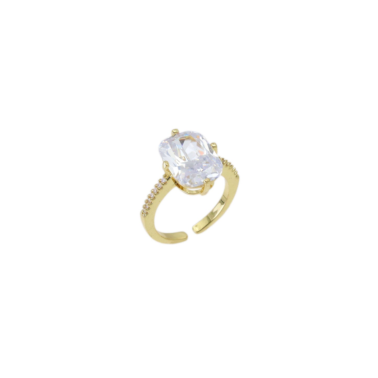 Big Oval Rectangle Clear CZ Gold Adjustable Ring, Sku#LX483