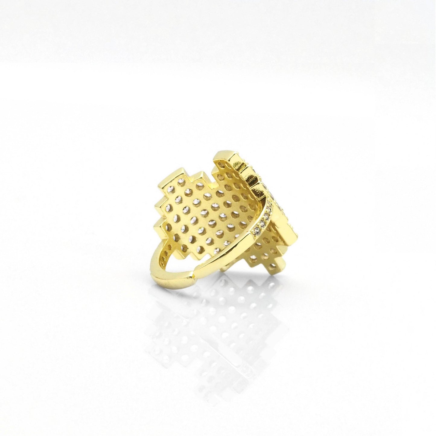 Gold Clear CZ Large Heart Adjustable Ring, Sku#LX219