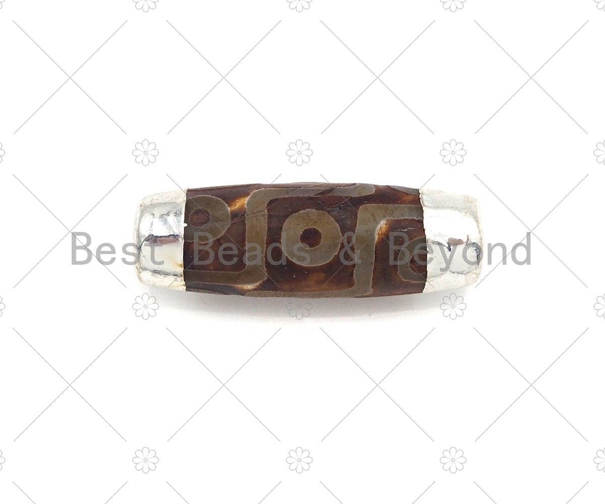 Tibetan Agate Barrel Shape Spacer Beads, 14x41mm, Sku#U961