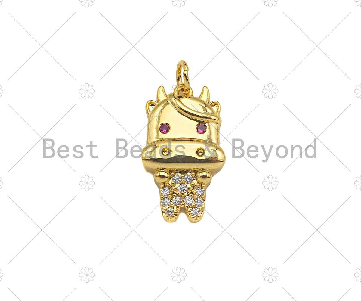 Gold Filled CZ Micro Pave Cute Cows Shape Pendant, 18K Gold Filled Cow Charm, Necklace Bracelet Charm Pendant, 9x15mm, Sku#Y452
