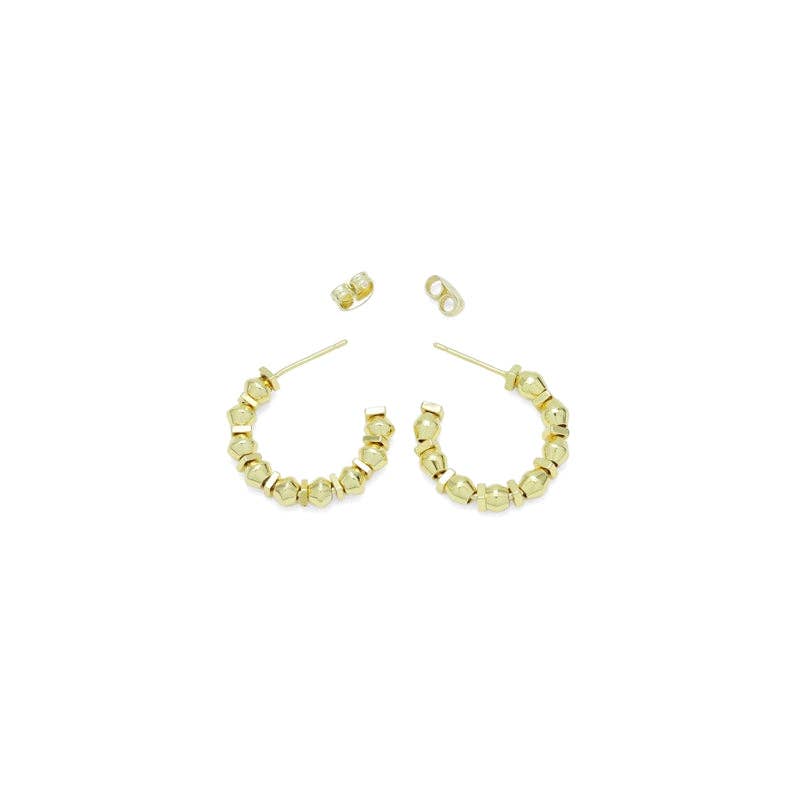 Gold Double Point with Spacer Hoop Earrings, Sku#LX681
