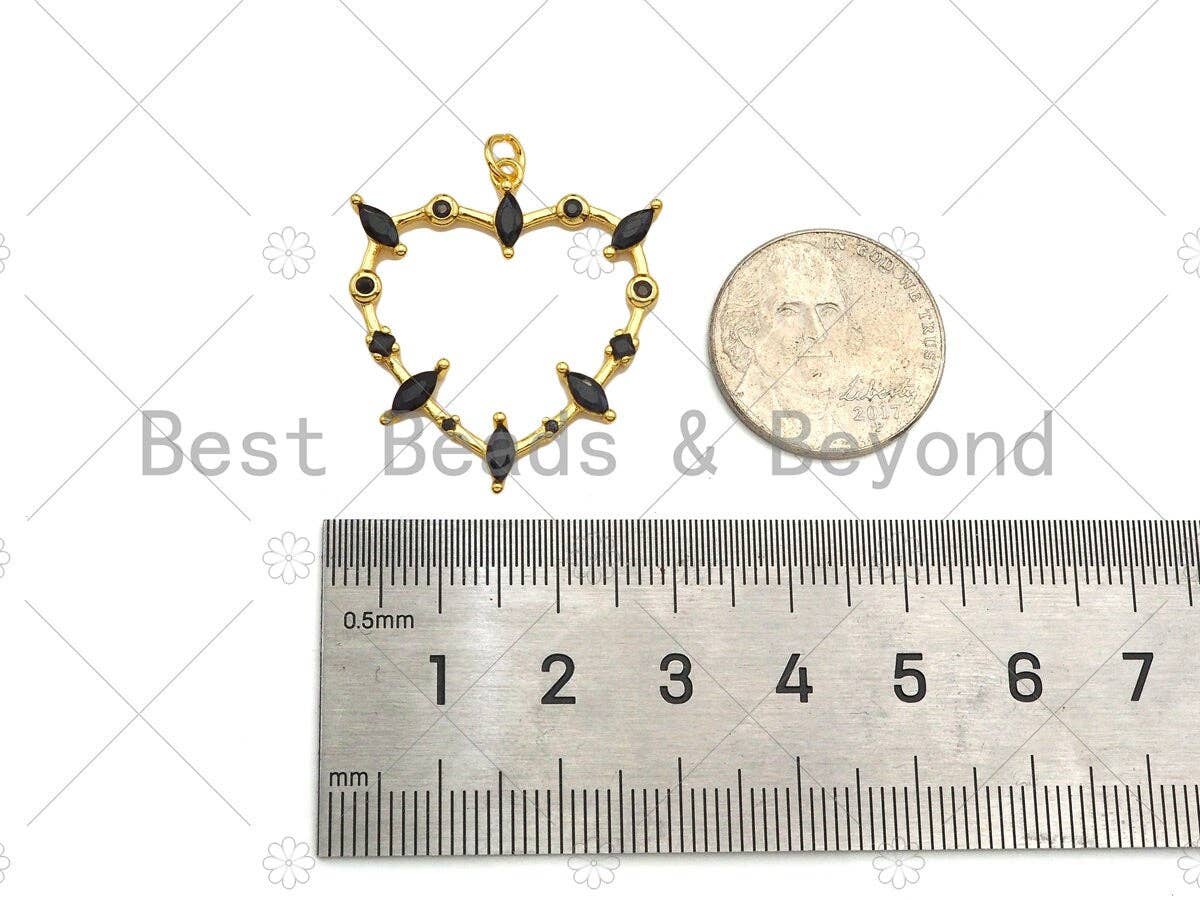 Gold Filled Heart Frame Shape Pendant, Black Micro Pace CZ 18K Gold Filled Charm, Necklace Bracelet Charm Pendant,28x30mm,Sku#Z1356