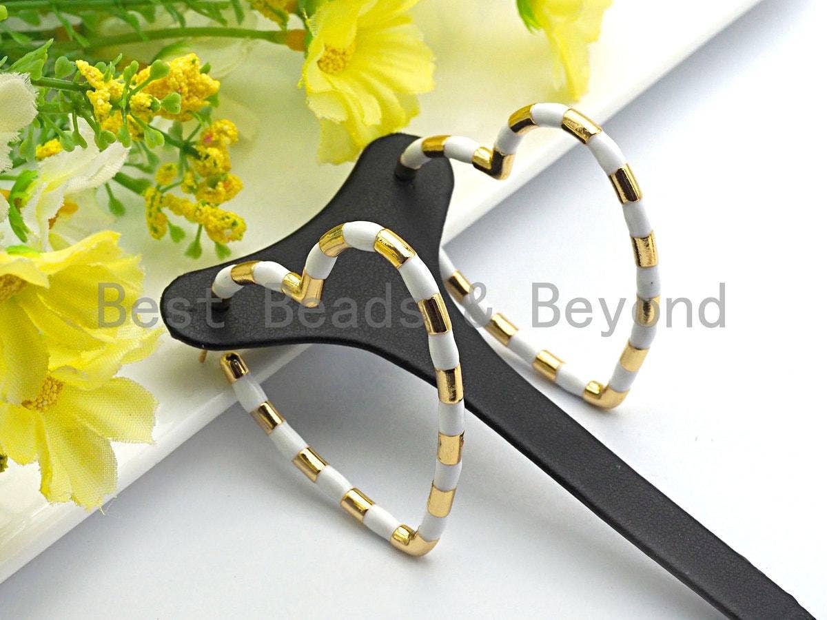 Enamel CZ Heart Hoop Earring,
Sku#J139