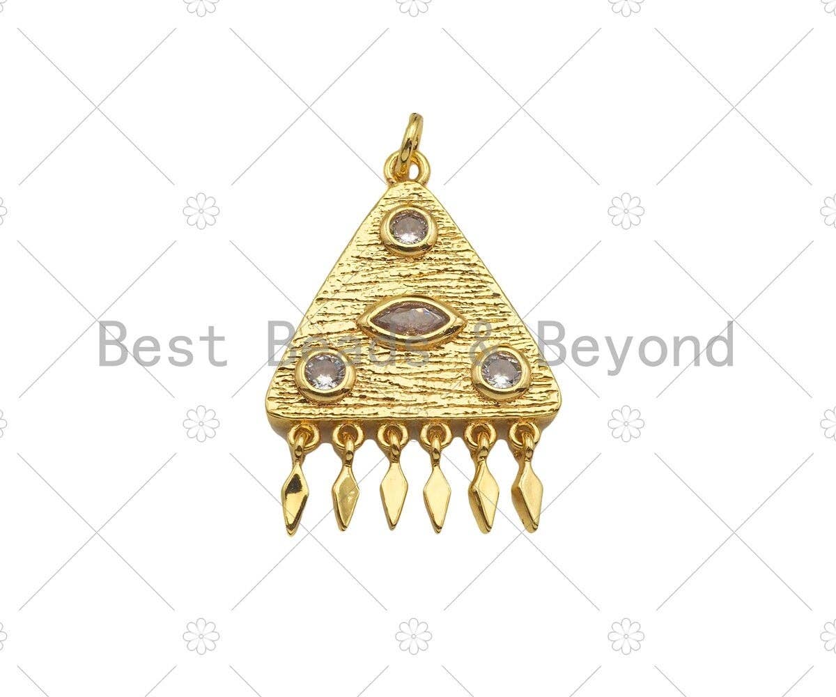 CZ Micro Pave Evil Eye with Dainty Tirangle On Triangle Shape Pendant, Big CZ 18K Gold Charm, Necklace Bracelet Charm, 30x21mm,Sku#L564