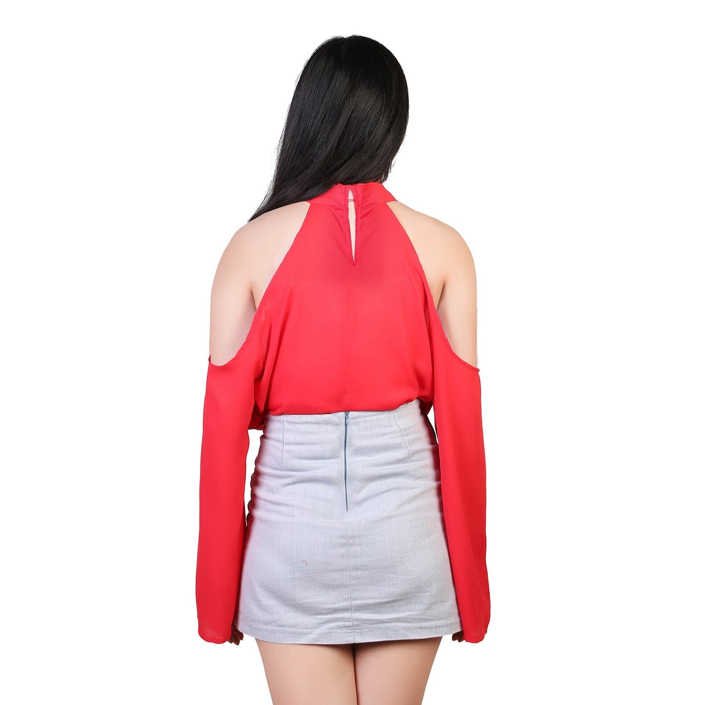 Off-the-Shoulder Blouse with V-Neck and Long Sleeves