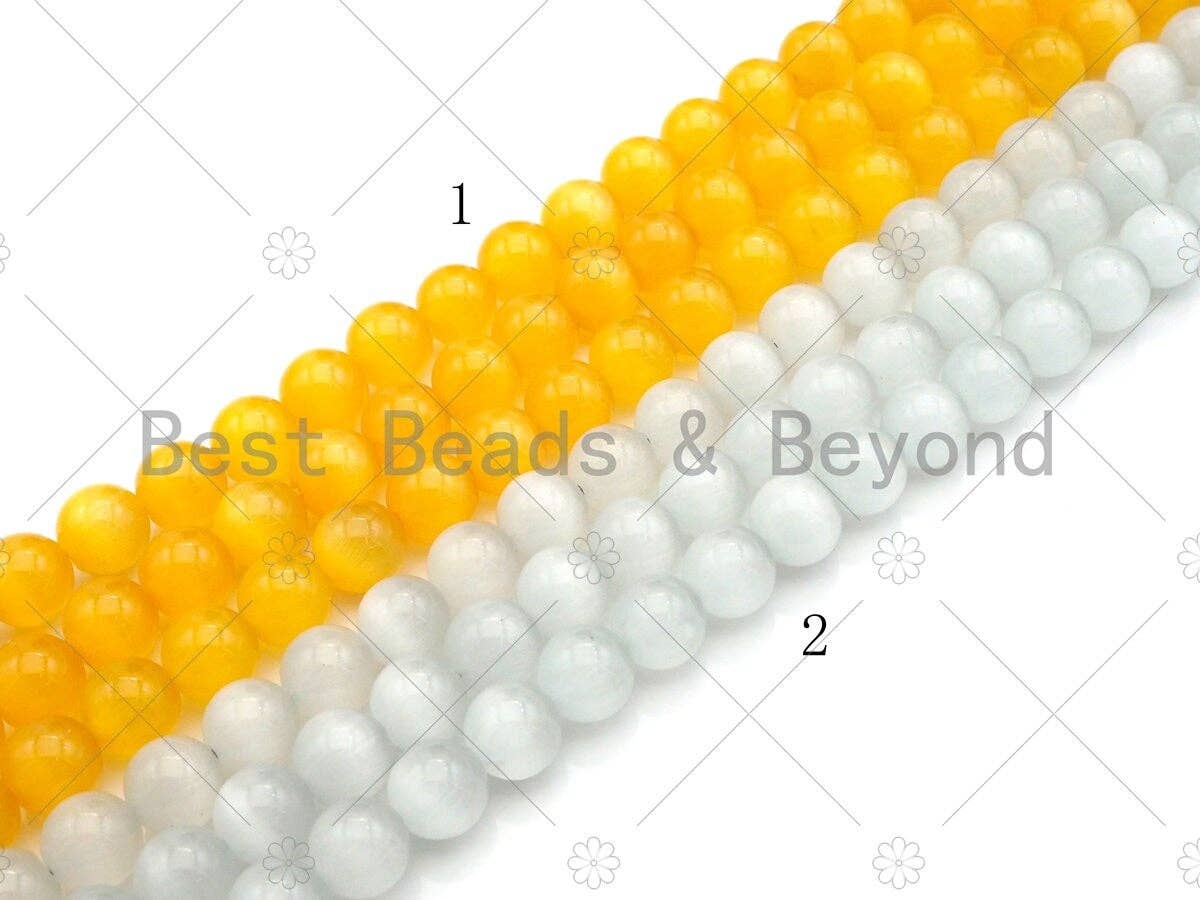 Cat's Eye Yellow/White Round Beads, UA160