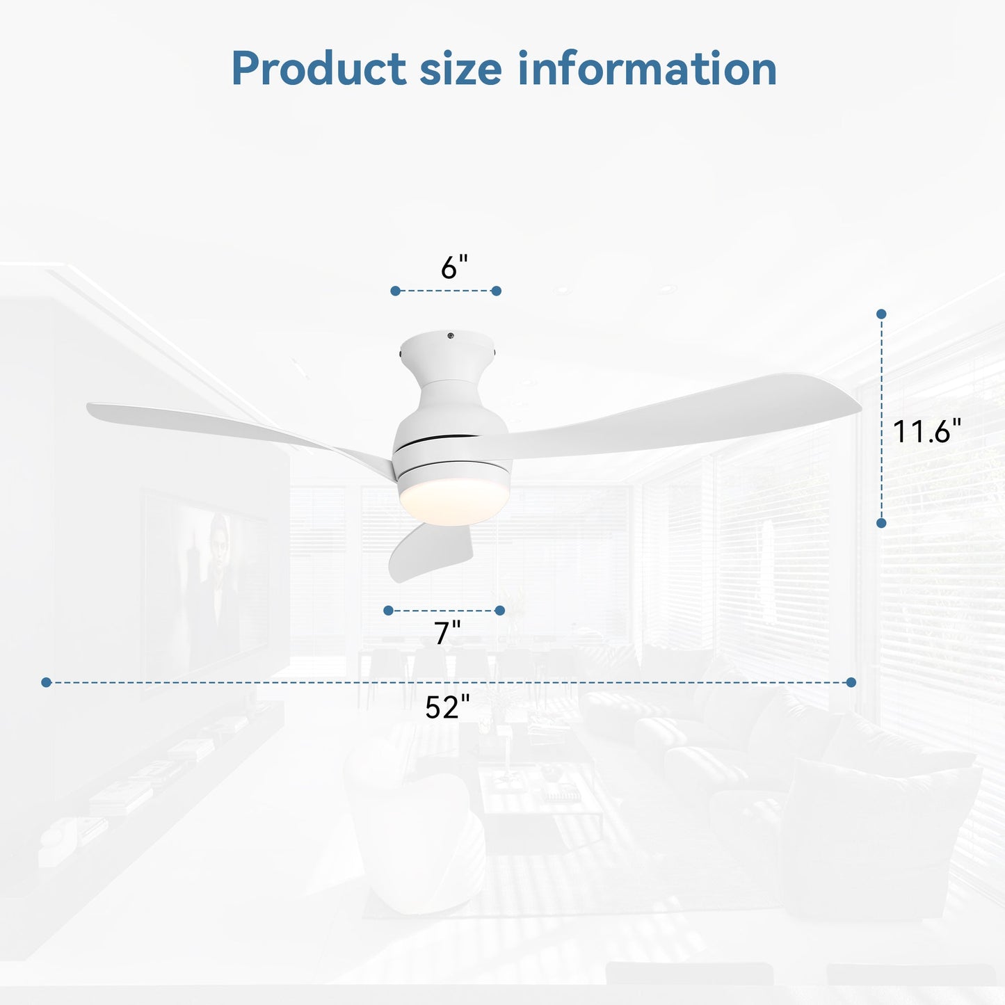 52" Low Profile Ceiling Fan with Lights, Quiet Reversible DC Motor
