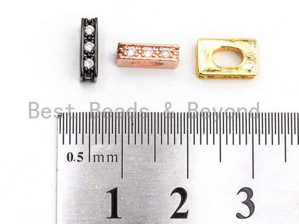CZ Micro Pave Large Hole Rectangle Spacer Beads, Cubic Zirconia Big Hole Spacer Beads, Large Hole Spacer, 1pc/2pcs, sku#C55