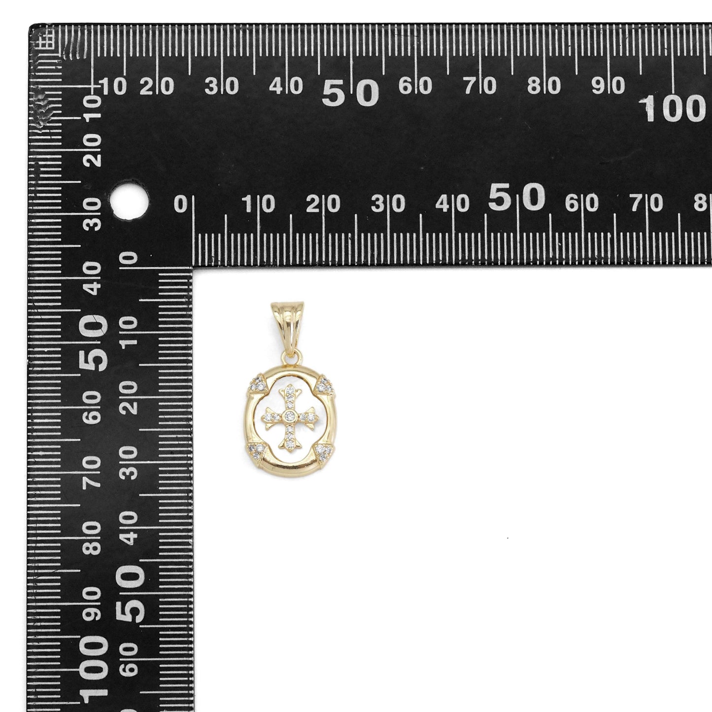 Gold / Silver CZ Cross Mother of Pearl Oval Charm, Sku#ZX164
