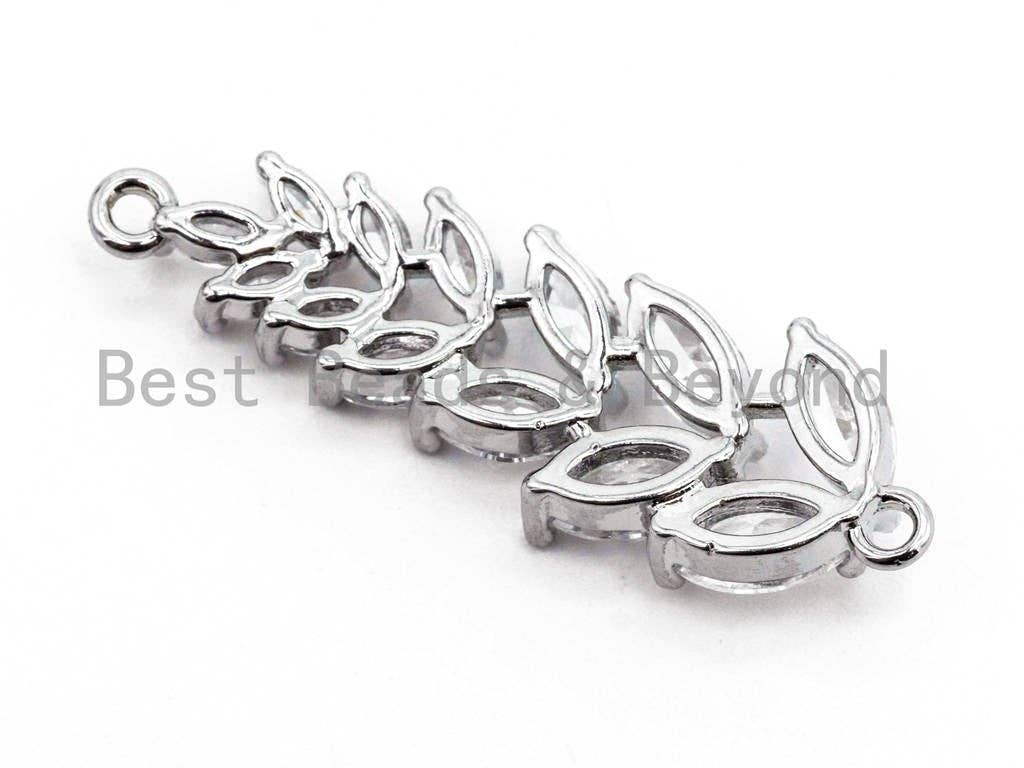 CZ Micro Pave Long Floral Shaped Connector for Bracelet/Necklace, Micro paved Wedding jewelry Findings, Bridal Jewelry  11x33mm,sku#A65