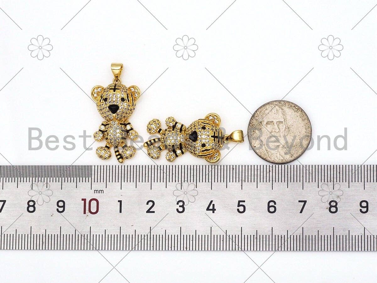CZ Micro Pave 3D Cute Little Tiger Pendant/Charm,18k Gold Filled Tiger CZ Pendant, Bracelet Necklace Charm Penadnt, 17x29mm,Sku#L603