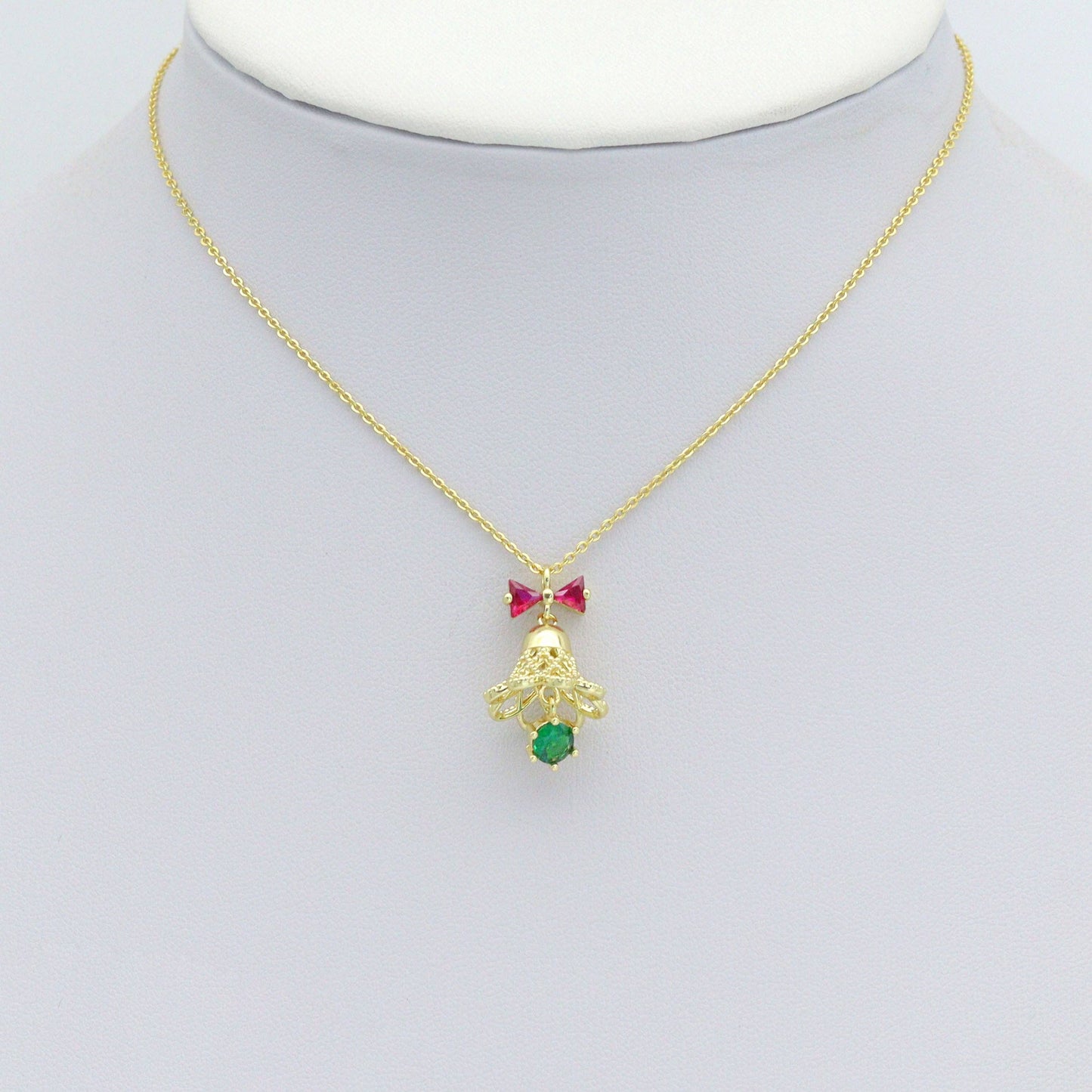 CZ Gold Silver Christmas Bell Charm Pendant,Sku#A481