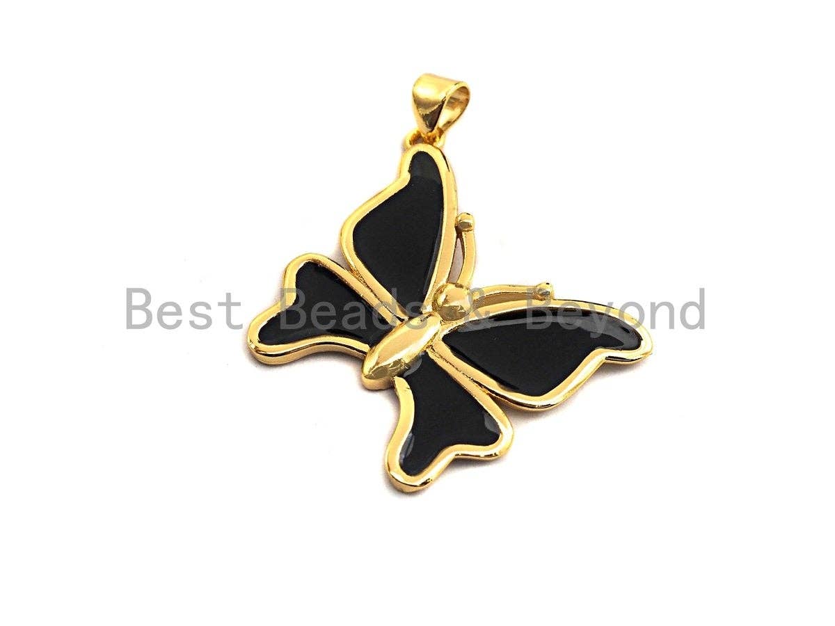 Enamel Bufferfly Pendants Charms, Metal Gold Enamel Butterfly Pendant, Black White Enamel Bufferly, 25x28mm,sku#Z405