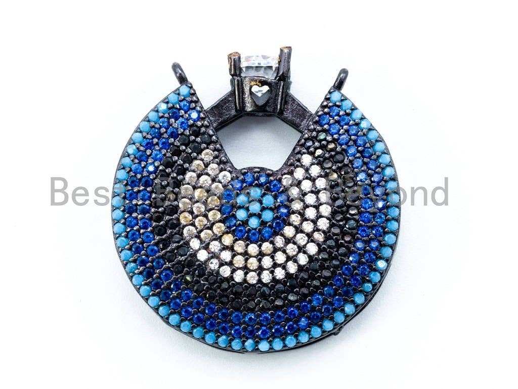 CZ Micro Pave Turquoise Diamond Crown on Round Disc Pendant, 27mm, sku#L5