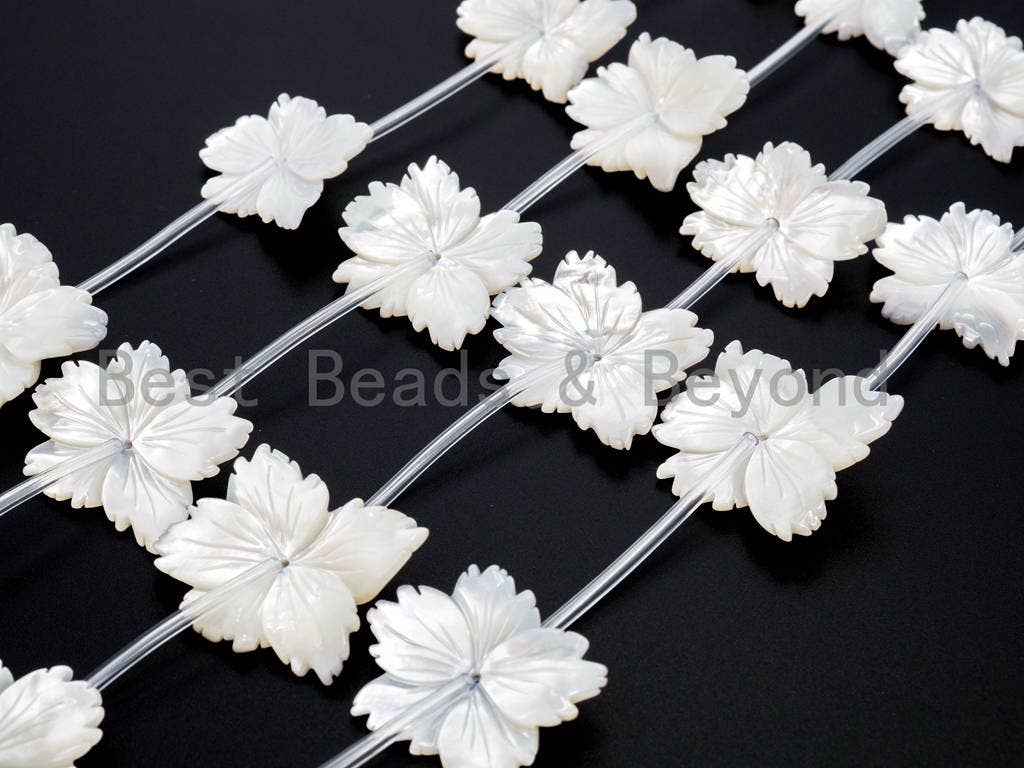 1/10 pcs Natural Mother of Pearl,25-30mm White Pearl Carved Thin Leaf Flower Beads, Pearl Shell Beads, SKU#T95