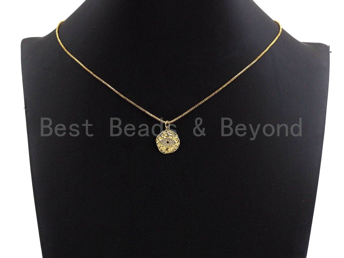 Hammered CZ Micro Pave Evil Eye on Disc Pendant/Charm,Evil Eye CZ Pendant, Silver/Gold/Rose Gold/Black Tone,15x17mm,Sku#Z454