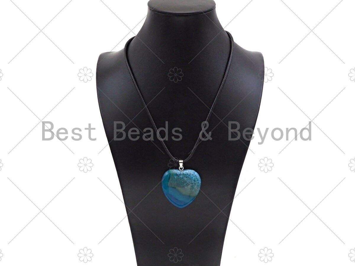 High Quality Natural Druzy Agate Heart Pendant, Blue/Whtie Black/Hot Pink/Purple/Green Necklace Agate Pendant,40mm,Sku#YK18