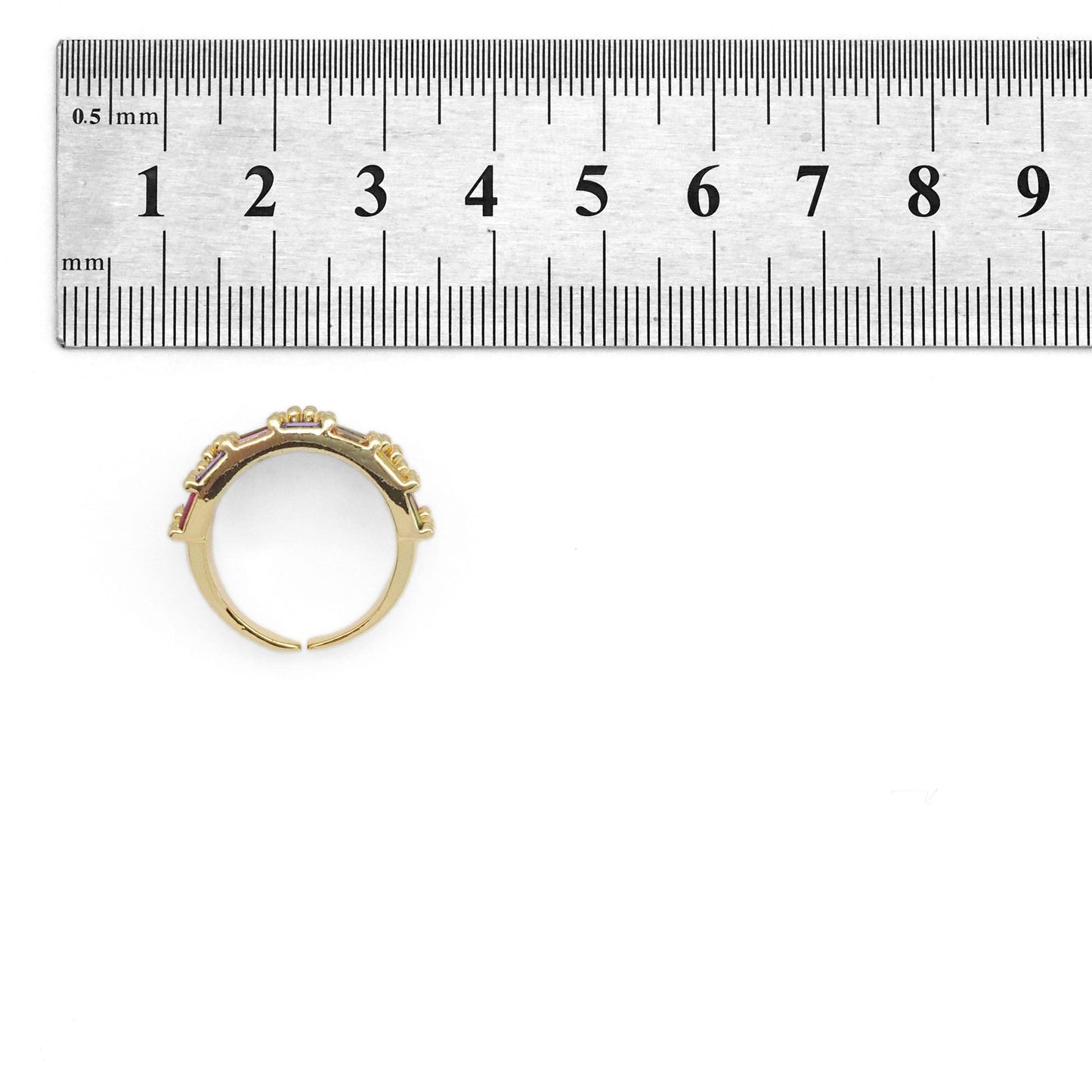 Gold Colorful Baguette CZ Statement Ring, Sku#LX288