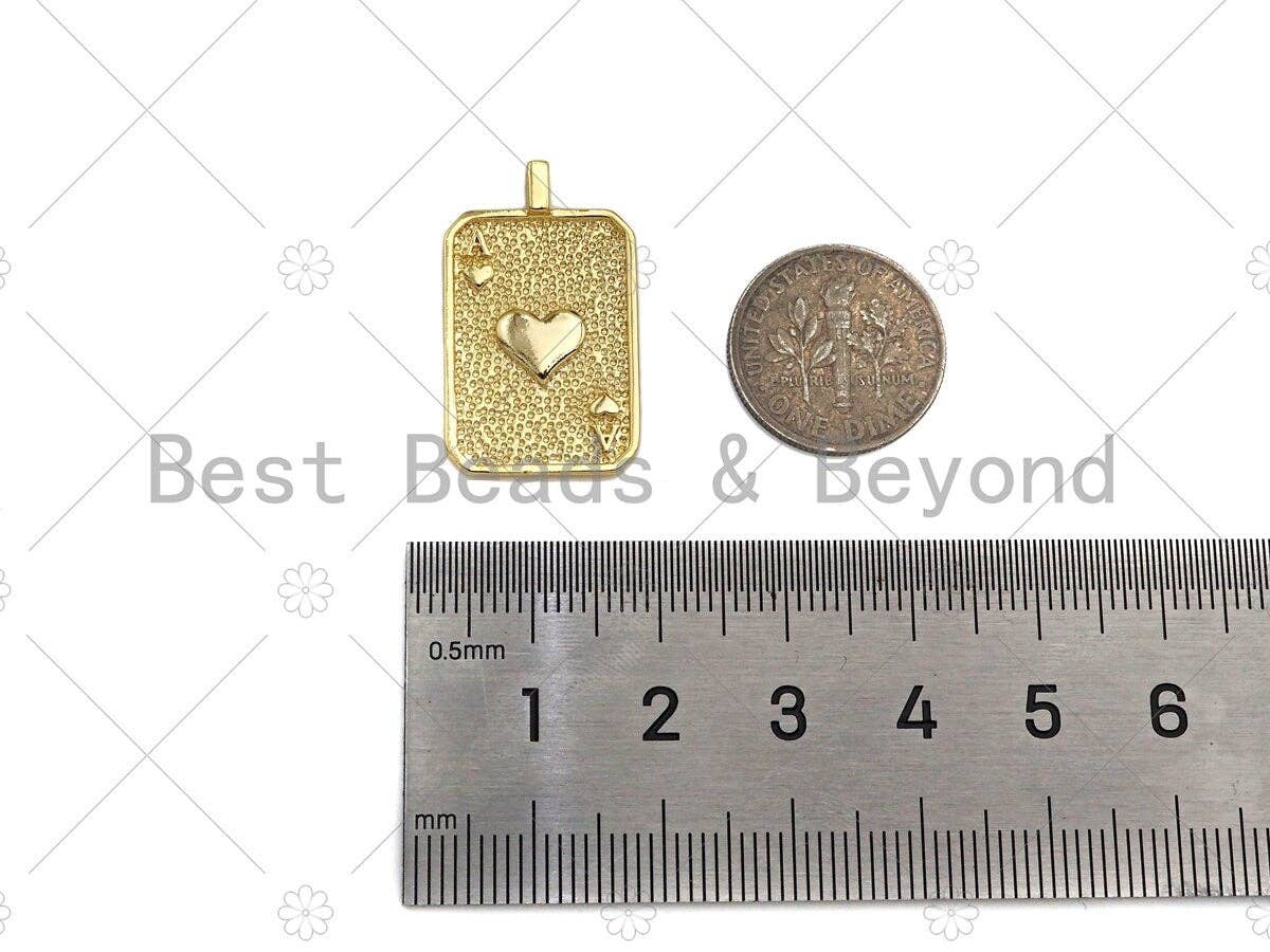 18K Dainty Gold Ace of Spade Pendant, Peach Heart Charm, sku#LK228