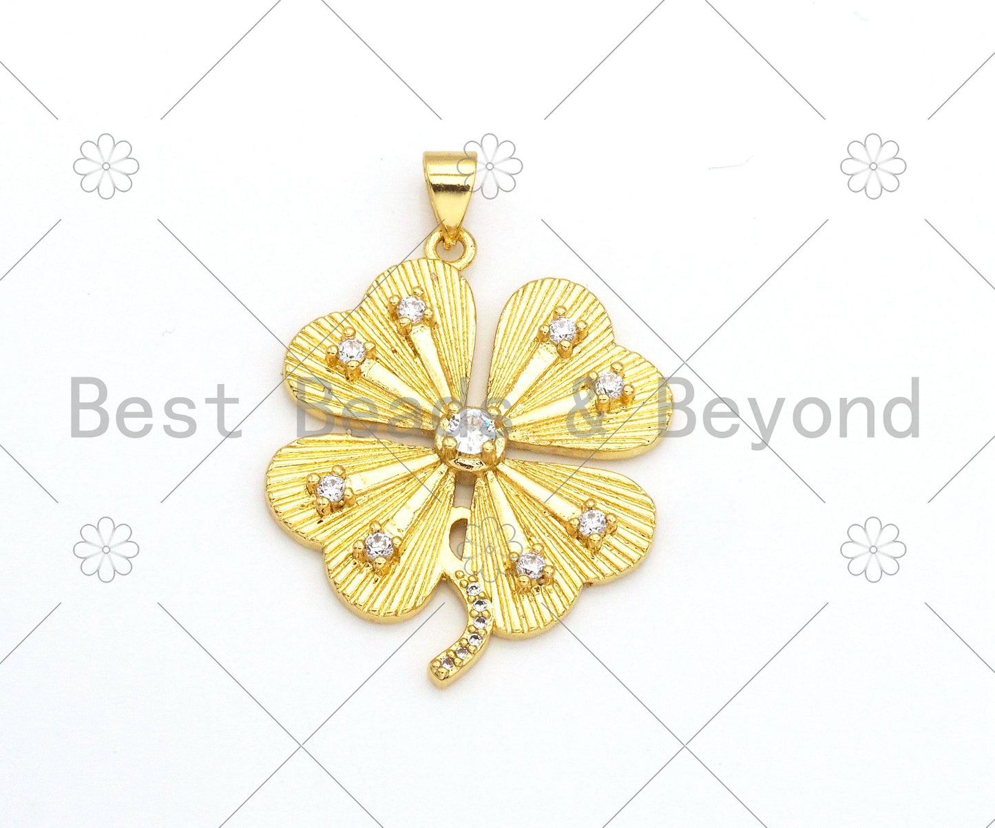 CZ Micro Pave Clover Shamrock Shape Pendant/Charm, Sku#LK374