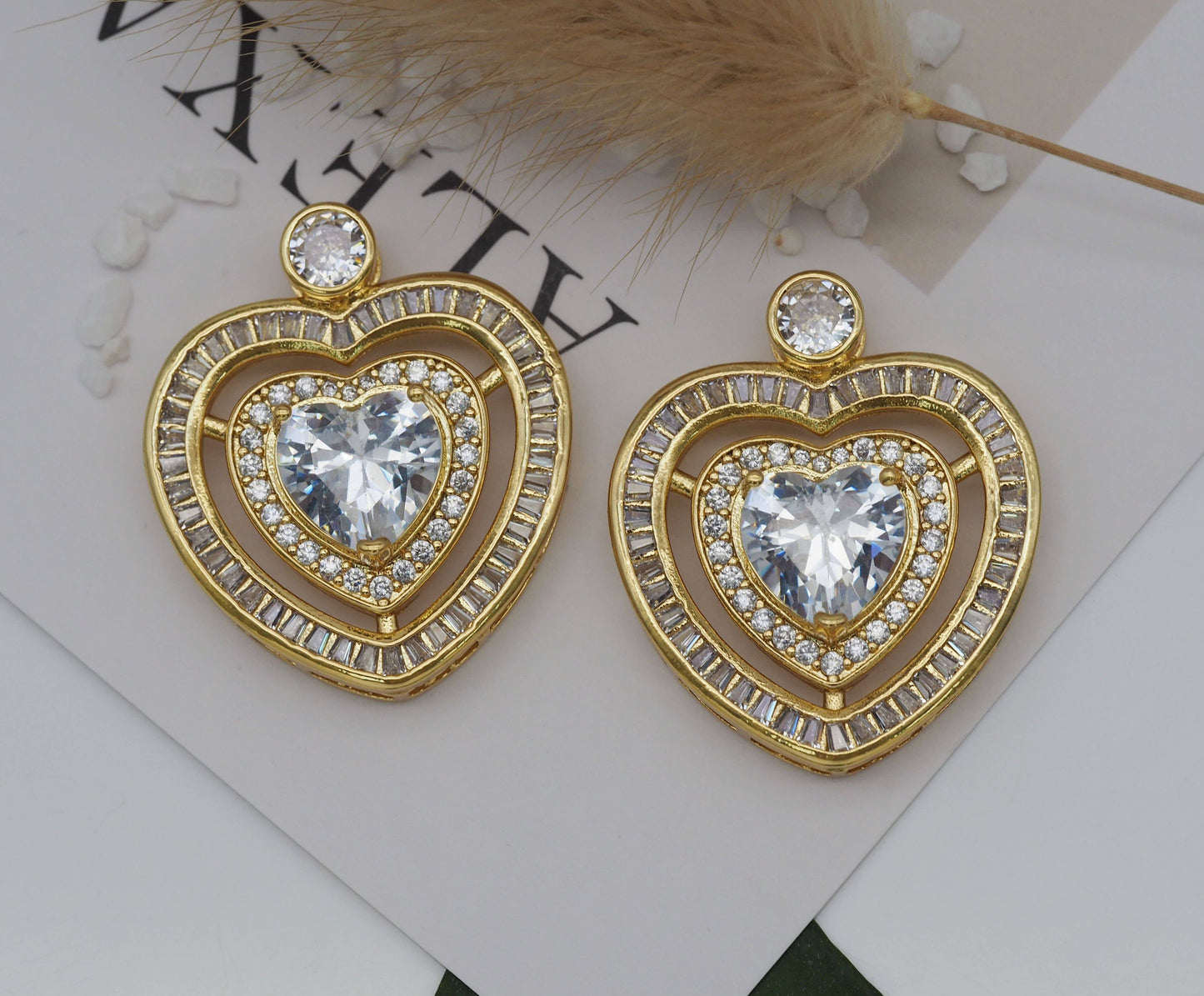 Big Crystal Double Dual Heart Charm, Baguette cz heart, Sku#LK609