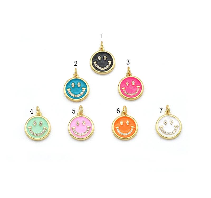 CZ Pave Enamel Smiley Face Charm, Sku#F1519C