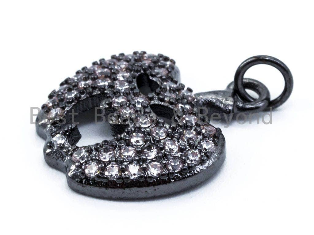 CZ Micro Pave Scary Pumpkin Charm, Cubic Zirconia Hollow Skull Charm,Halloween Pave Jewelry Findings, sku#F138