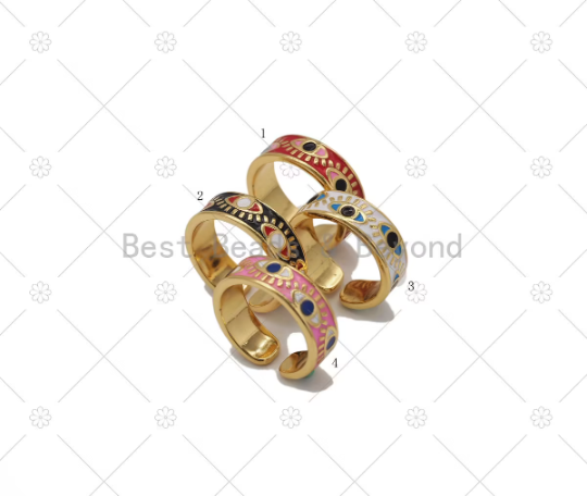 Colorful Enamel Evil Eye Adjustable Ring, 18K Gold Filled Ev