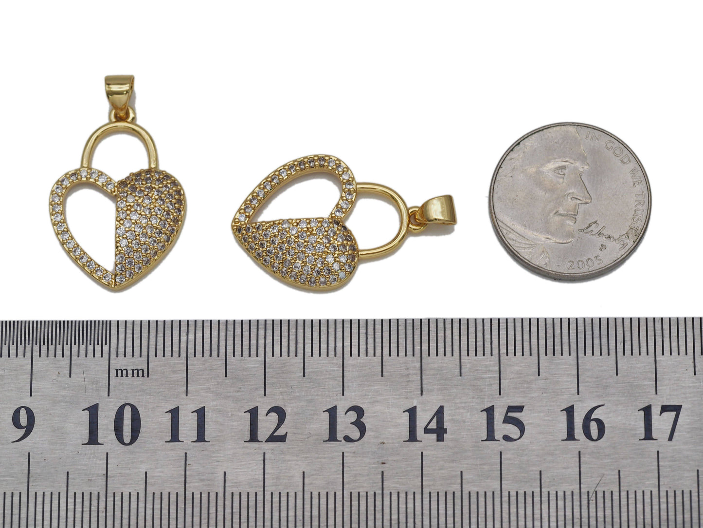 Half CZ and Half Hollow Out Heart Charm, Sku#LK633