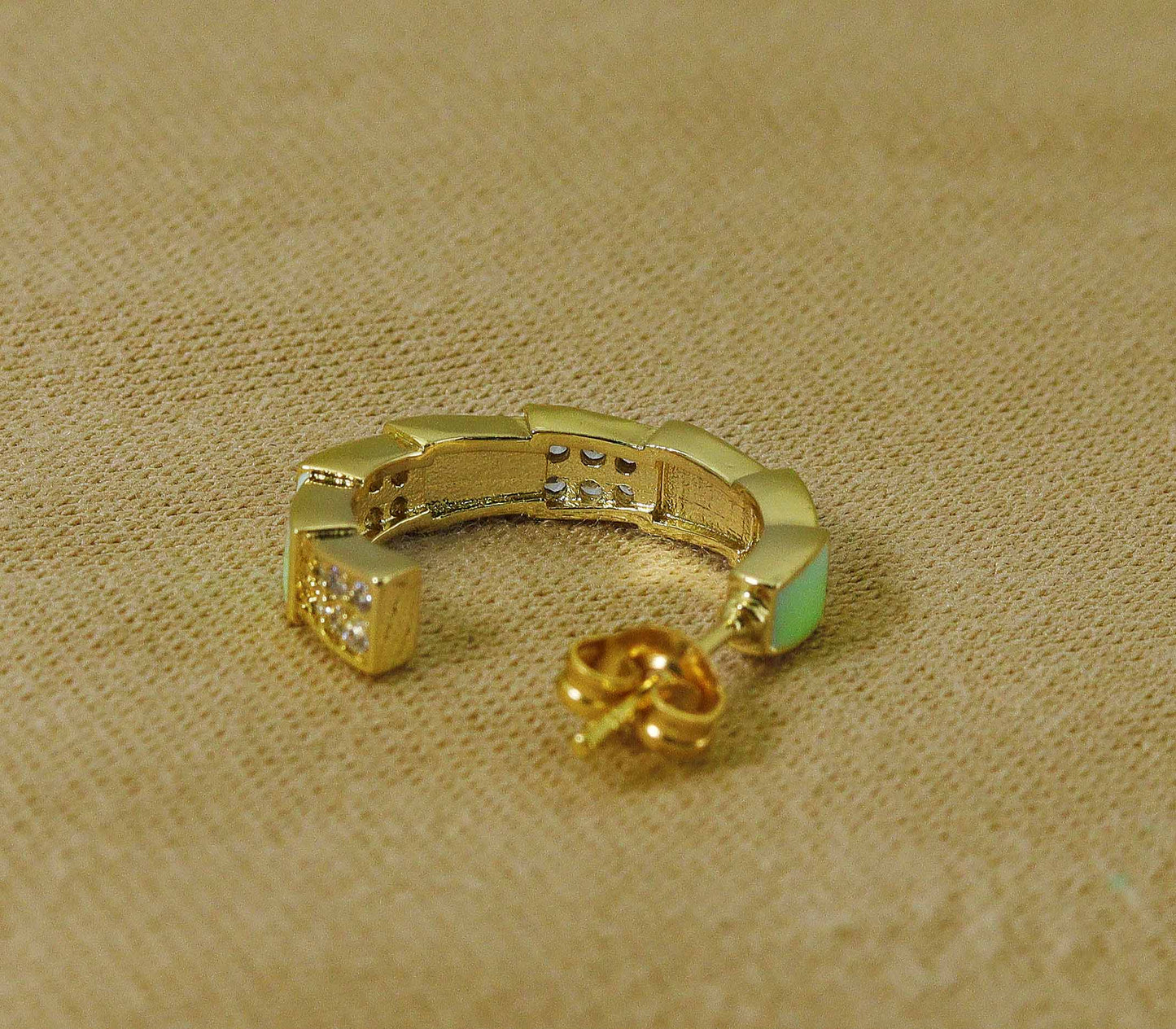 CZ Enamel Huggie Earrings, Sku#J339