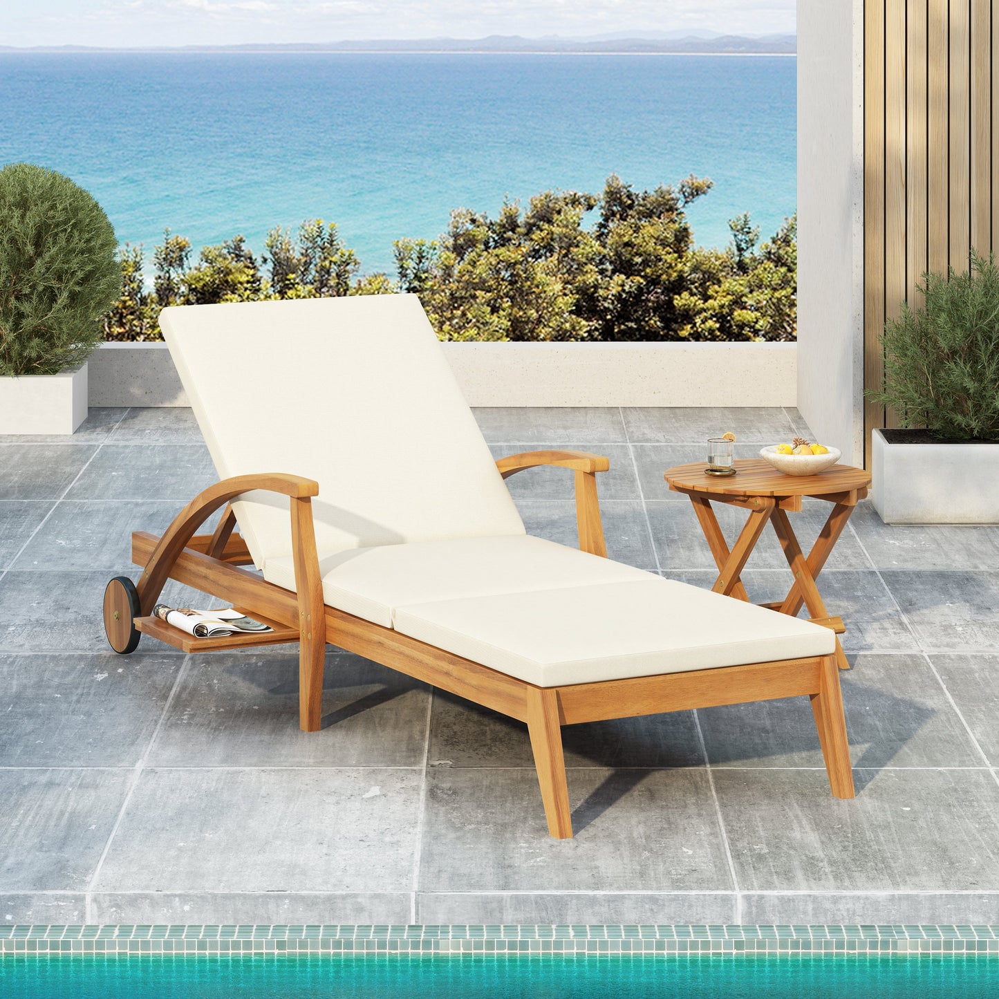 Outdoor Recliner Side Table Set