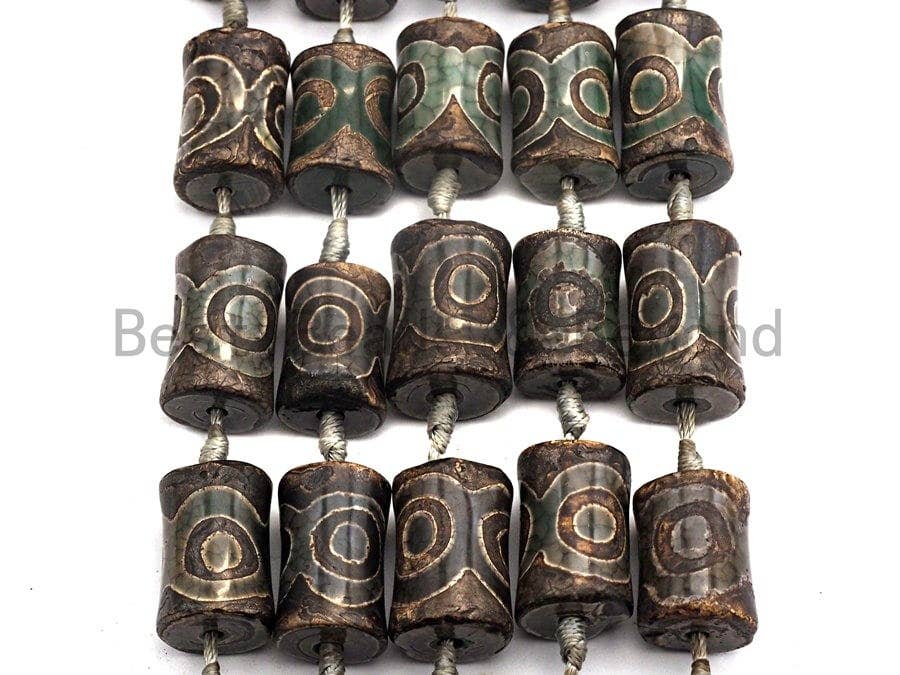1pc/11pc Etched Tibetan agate Spool Beads, Dzi Agate Beads, Chunky Tibetan Agate,Dark Green Brown Agate Beads, 15x22mm, sku#U516