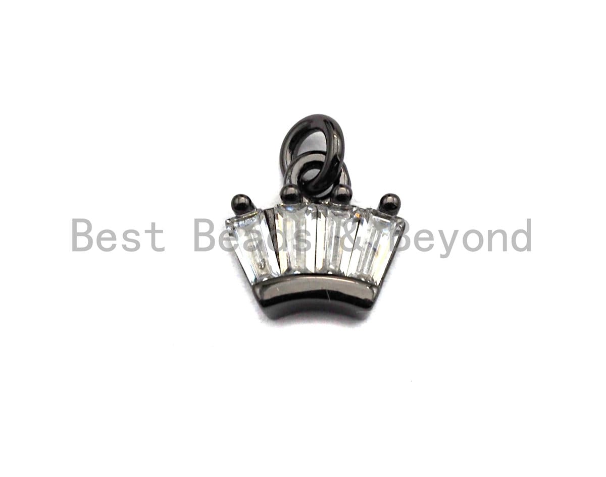 CZ Micro Pave Crown Pendant with Baguette cz ,Gold/Silver/Black/Rose Gold,Cubic Zirconia Jewelry Findings,8x8mm,sku#F917