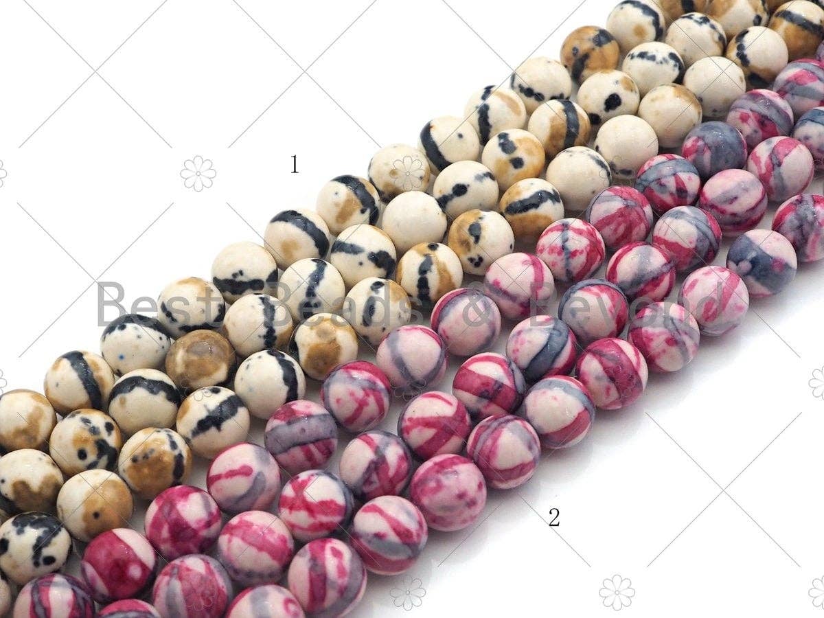Black White Navy Pink Mottled Jade Beads, Round Smooth 8mm/10mm/12mm, Dyed Jade Gemstone Beads, 15.5" Full Strand, sku#UA109